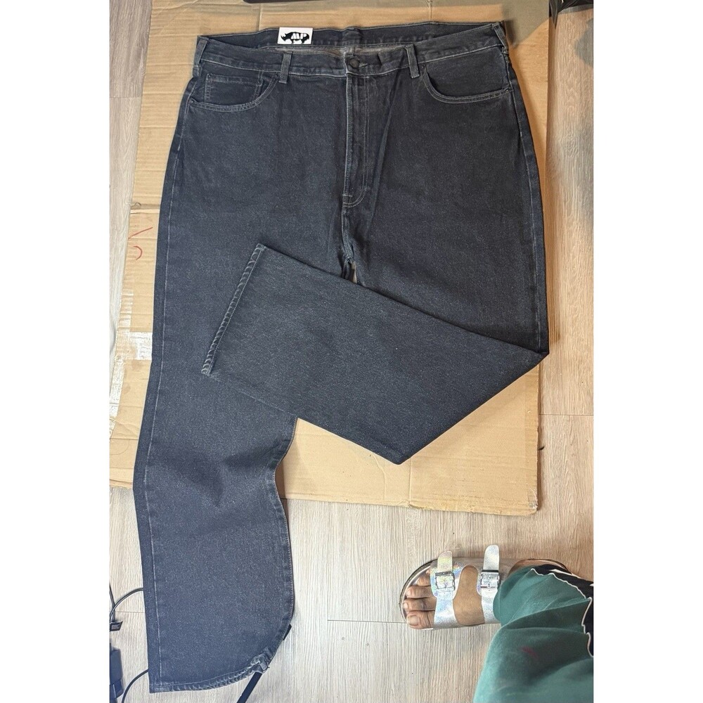 MP collection Men's Dark Grey Straight Denim Jeans Cotton 5-Pocket Button Zip